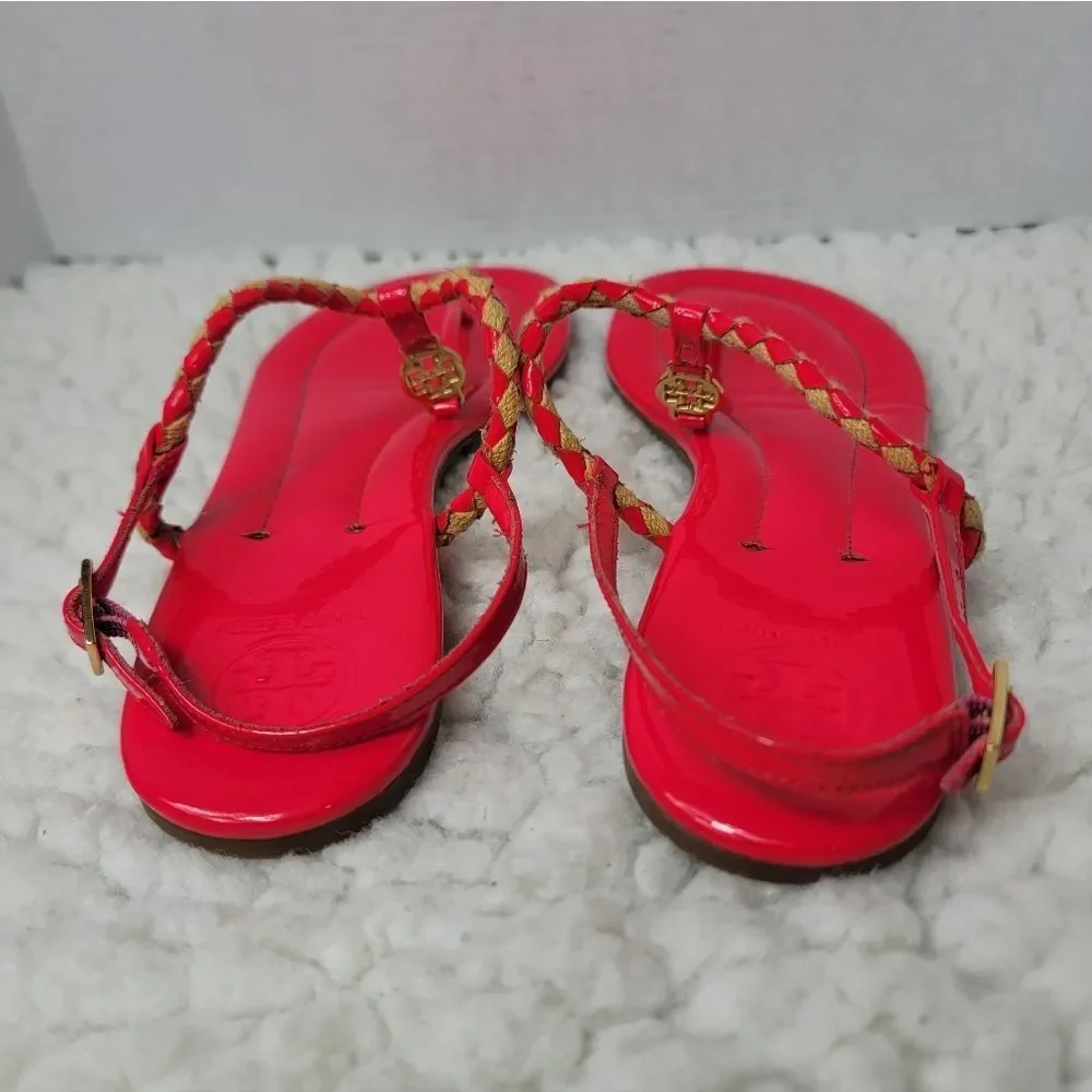 Tory Burch Aine Red Patent Leather Woven Flat Thong Sandals Women’s Size 11M